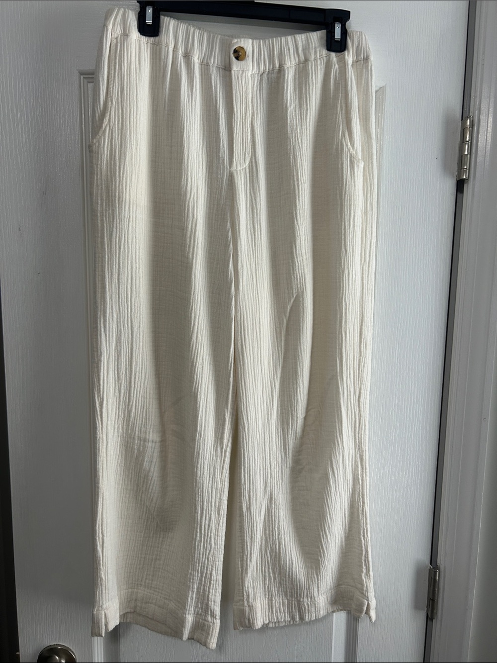 Lightweight Cream Wide-Leg Gauze Pants
